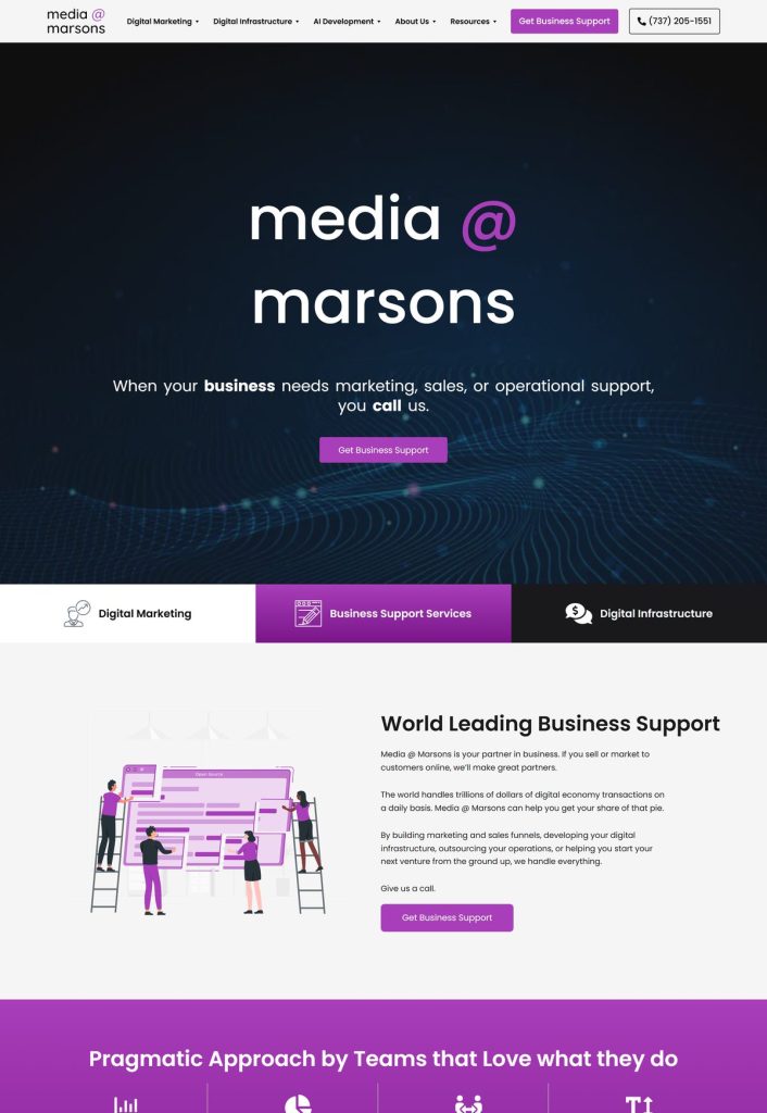 Media @ Marsons site showing the service line navigation and page sections