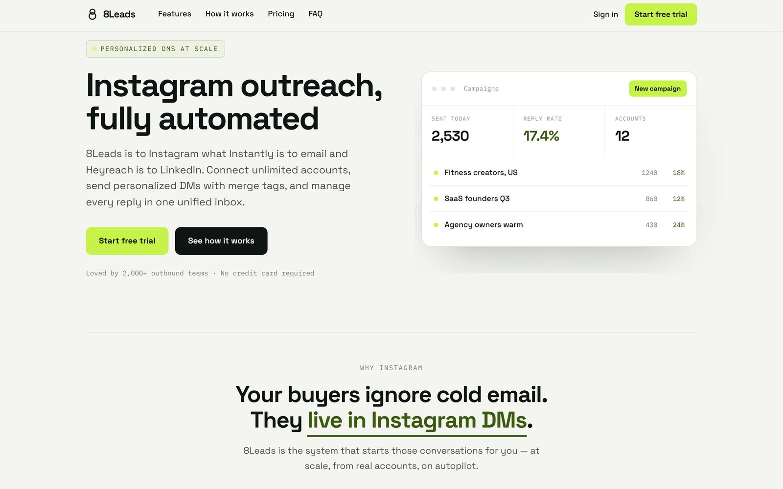 8Leads website, homepage on desktop