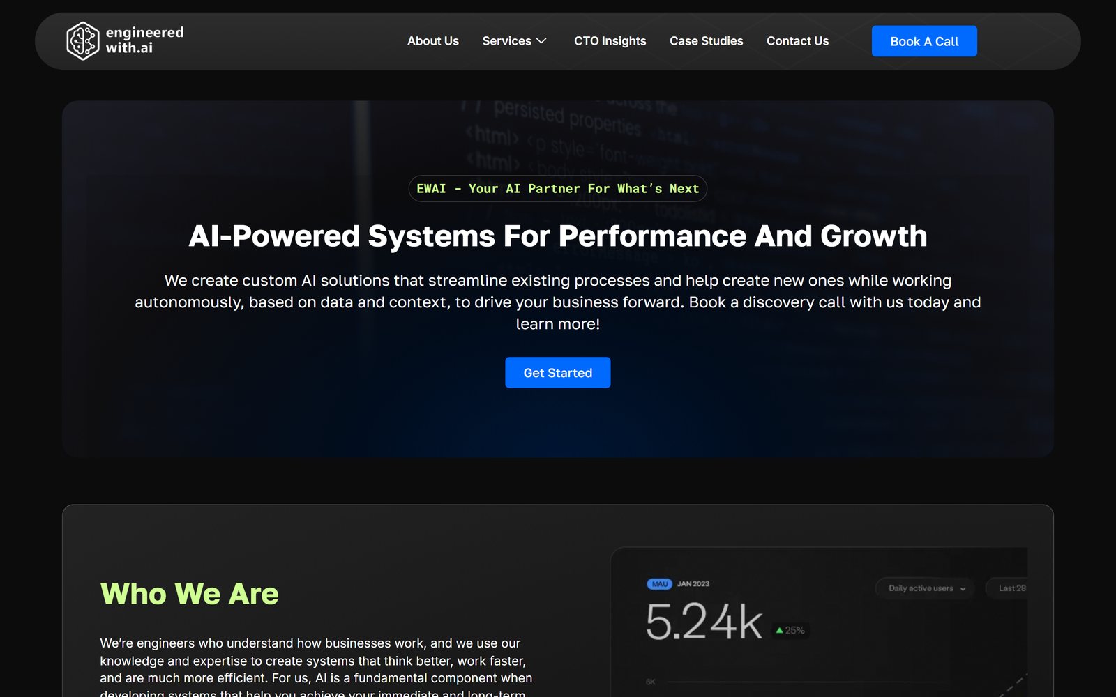 Engineered With AI website, homepage on desktop