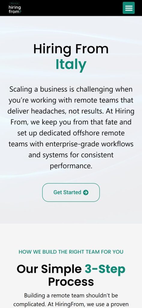 Hiring From website, homepage on mobile