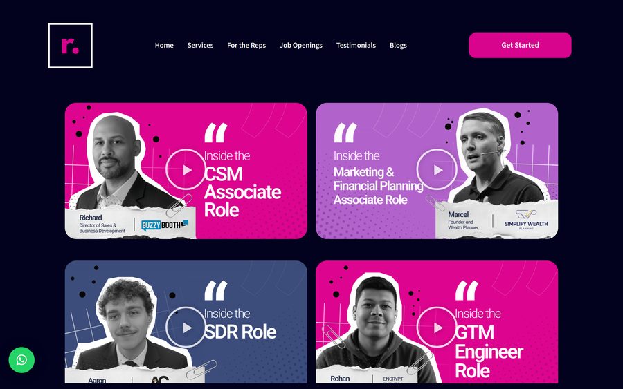 The Remote Reps website, an interior page